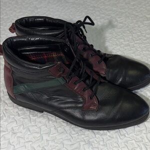 Vintage 90s Danexx Leather Black, Green and Burgundy Lace-Up Ankle Boots